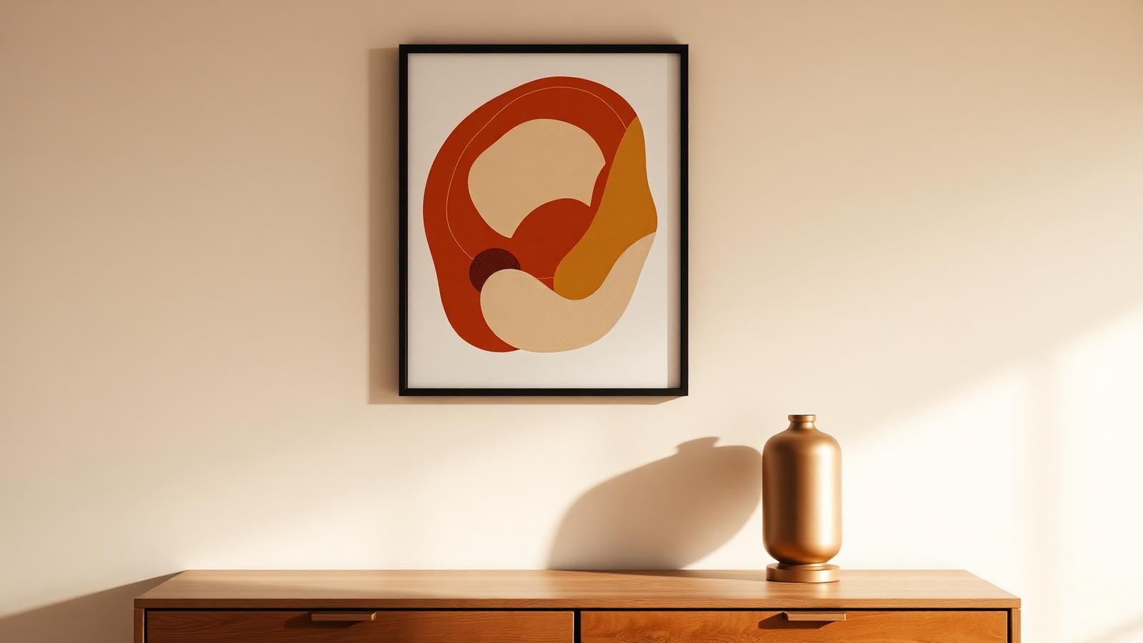 AI-genererad abstrakt poster i terrakotta och senap
