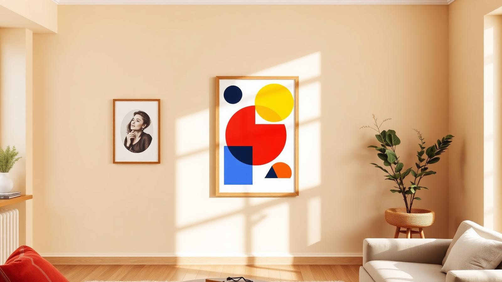 Bauhaus-inspirerad poster med geometriska primärfärger i ekram